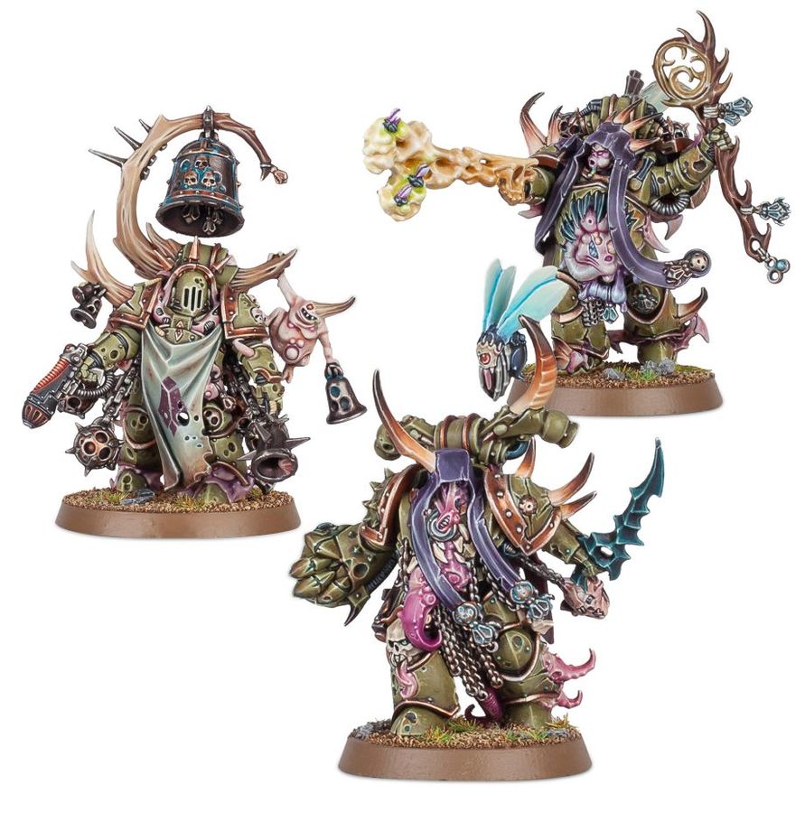 Warhammer 40,000 Death Guard Malignant Plaguecaster, Noxious Blightbringer, and Plague Marine Champion