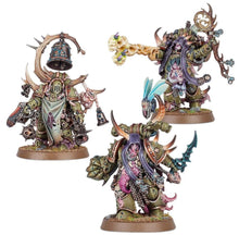 Warhammer 40,000 Death Guard Malignant Plaguecaster, Noxious Blightbringer, and Plague Marine Champion