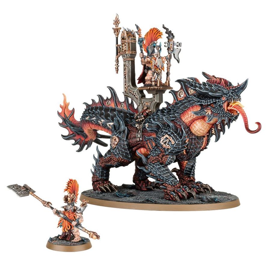 Warhammer Age of Sigmar Fyreslayers Auric Runefather on Magmadroth