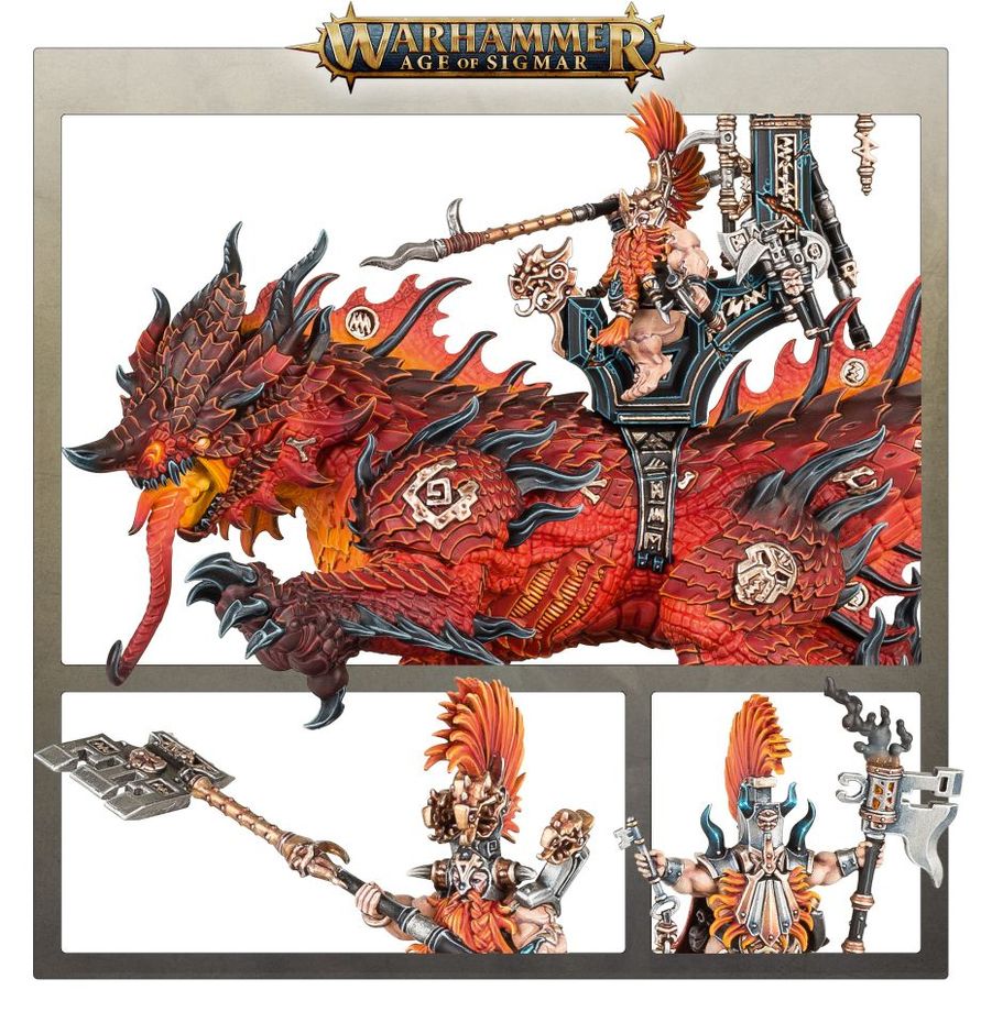 Warhammer Age of Sigmar Fyreslayers Auric Runefather on Magmadroth