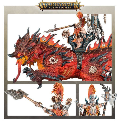 Warhammer Age of Sigmar Fyreslayers Auric Runefather on Magmadroth